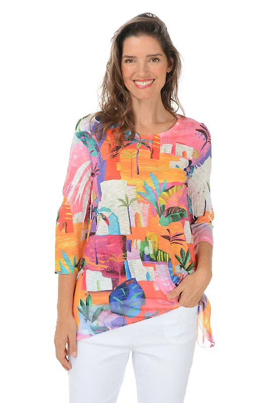 Women's Blouse with Long SleevesCancun 3/4 Sleeve Chiffon Tunic