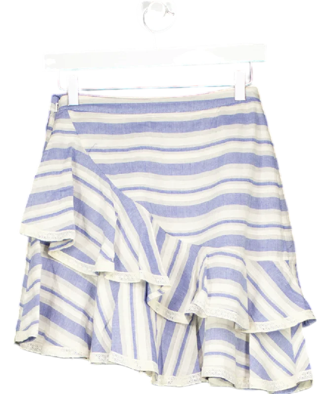 Women's Patchwork SweatersTularosa Blue Striped Ruffle Skirt UK S