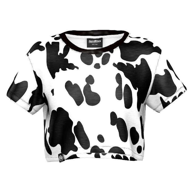 Women's Blouse with Shawl CollarCow Crop Top