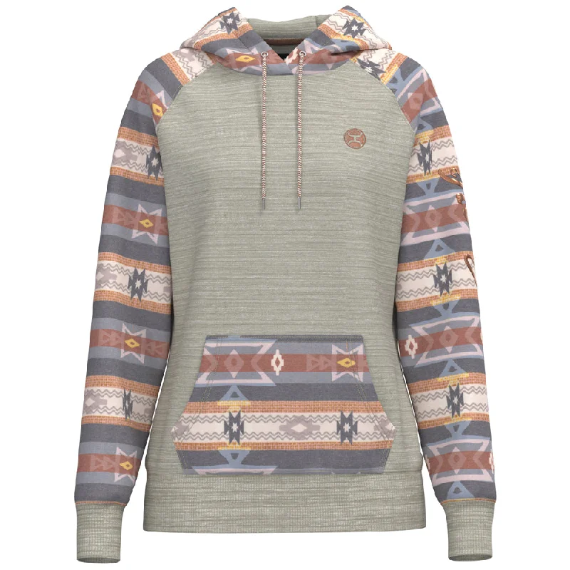 Women's Hooded Sweatshirts with Microfiber Lining"Summit" Cream w/Pink/ Grey Aztec Pattern