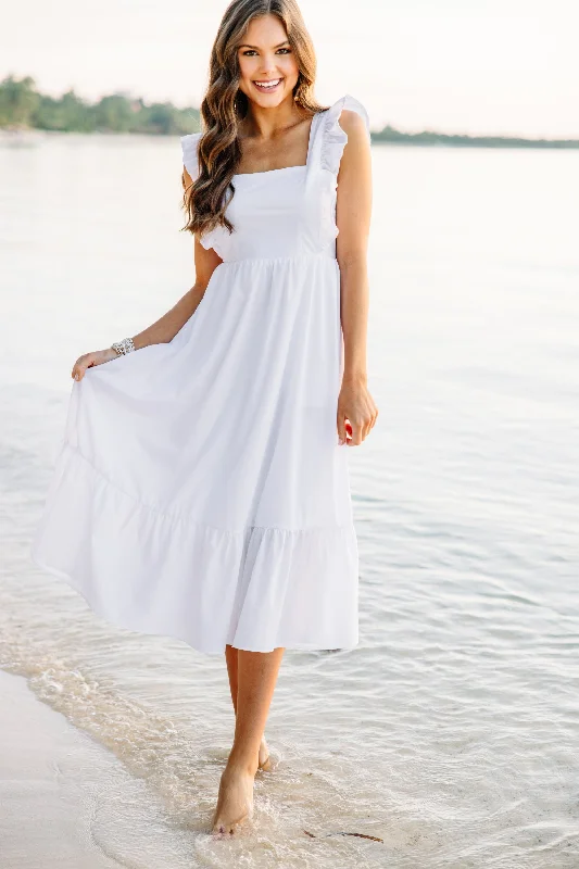 Women's Lapel Collar DressesWhat You're Looking For Off White Ruffled Midi Dress