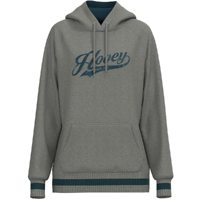 Women's Hooded Sweatshirts with Kangaroo Pockets"Polar Fleece" Grey w/ Teal Hoody