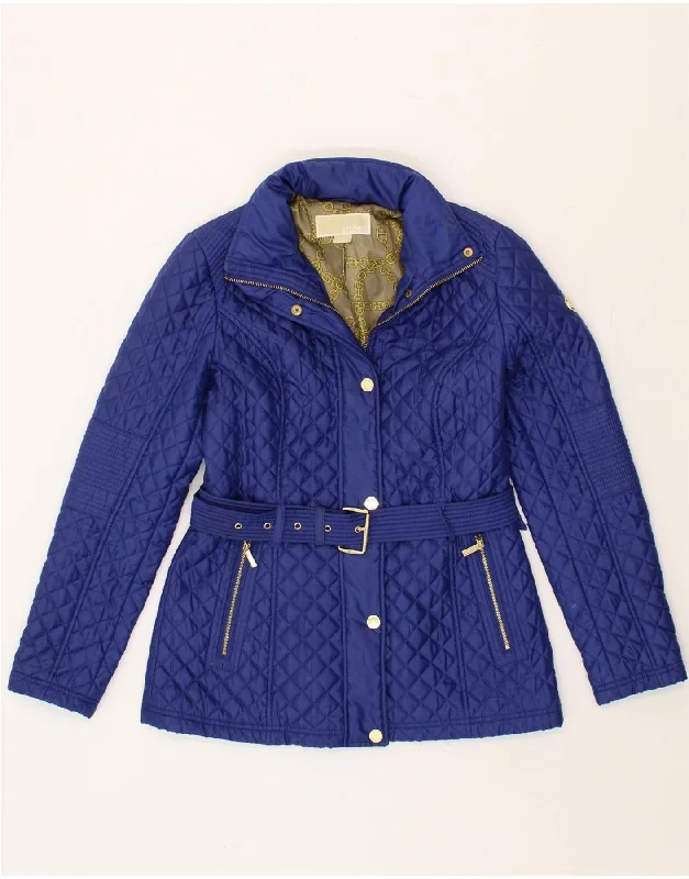 Women's Coats with Fur Trimmed PocketsMICHAEL KORS Womens Hooded Quilted Jacket UK 6 XS Blue Polyester