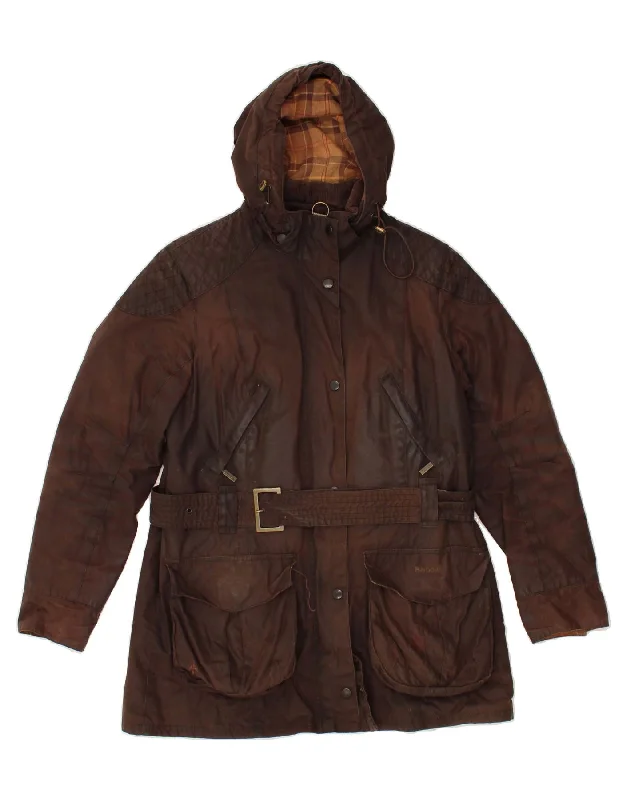 Women's Zip-Up CoatsBARBOUR Womens Hooded Waxed Cotton Jacket UK 14 Large Brown Cotton