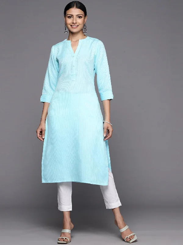 Women's OverallsBlue Solid Rayon Straight Kurta