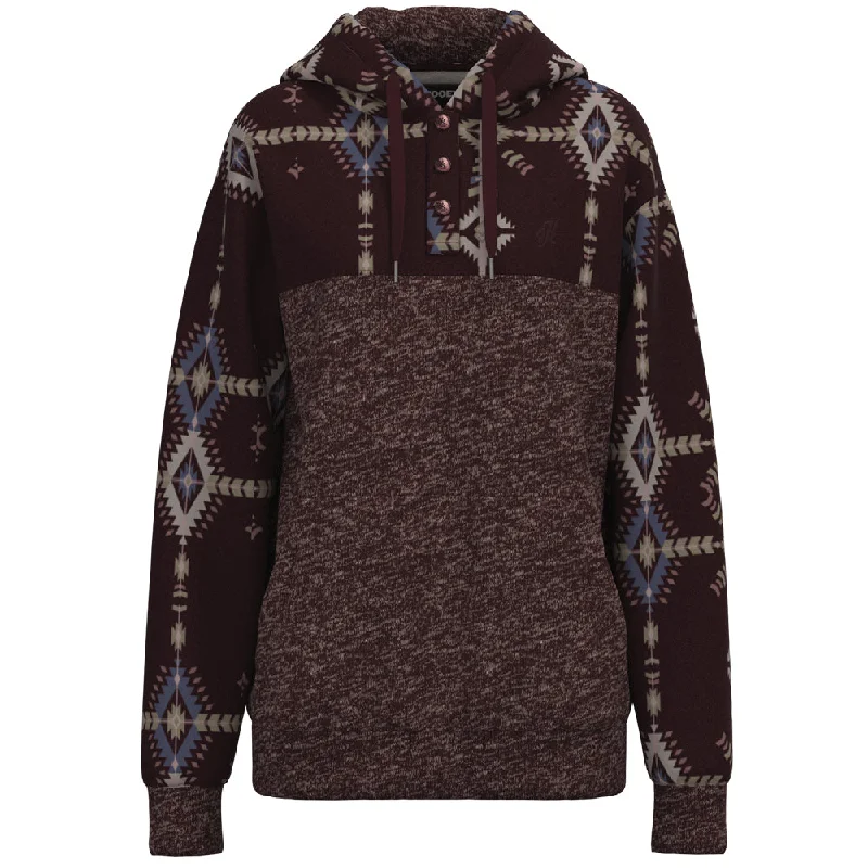 Women's Hooded Sweatshirts with Kangaroo Pockets"Jimmy" Charcoal/ Maroon w/ Aztec Hoody