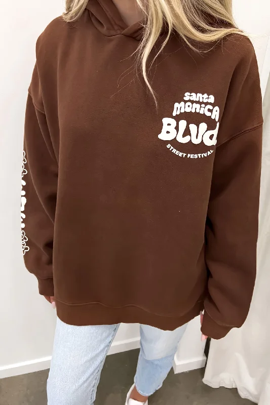 Women's Hooded Sweatshirts with Satin LiningSanta Monica Hoodie Brown