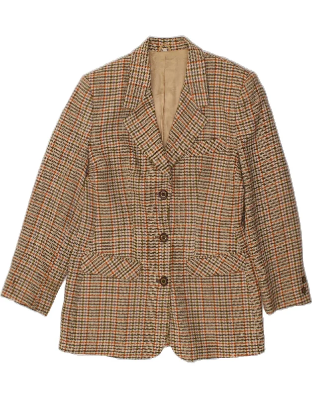 Women's Coats with Fur Trimmed BeltVINTAGE Womens 3 Button Blazer Jacket IT 44 Medium Beige Houndstooth