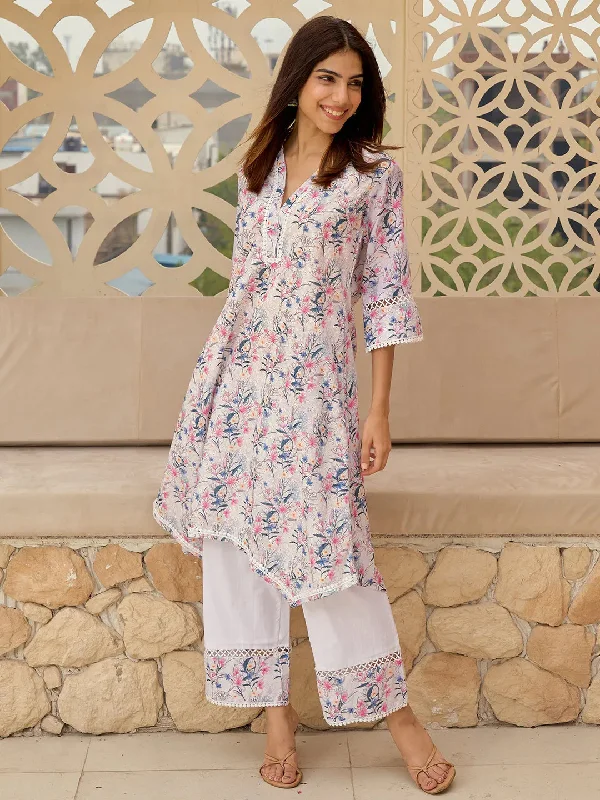 Women's Jumpsuits with Straight HemMulticoloured Printed Cotton A-Line Kurta With Palazzos