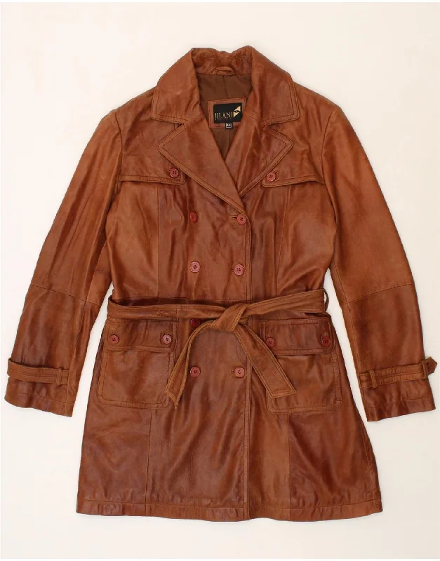 Women's Coats with Fur Trimmed HoodJILANI Womens Leather Coat EU 46 XL Brown