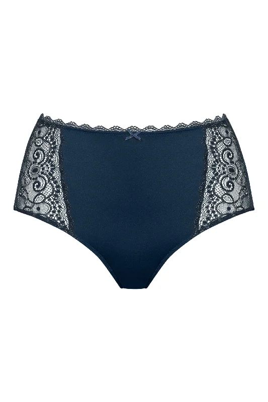 stretchable satin hipster panties with a lace trim and sheer overlay for a luxurious and seductive appealTailleslip Amorous de luxe 79839 895 deep shadow