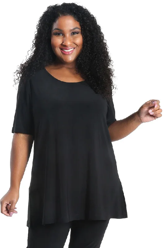 Women's Jodhpurs with Peter Pan CollarVikki Vi Jersey Black Short Sleeve Swing Tunic