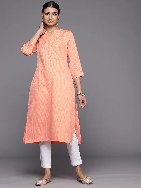 Women's Jumpsuits with SleevesPeach Solid Rayon Straight Kurta