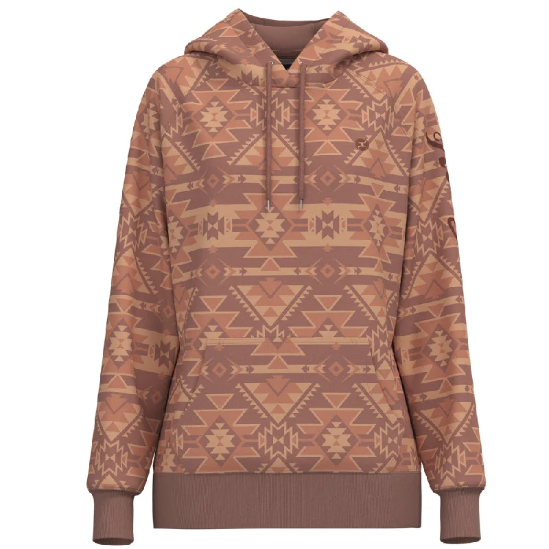 Women's Hooded Sweatshirts with Breathable Fabric"Telluride" Pink/Tan w/ Aztec Hoody