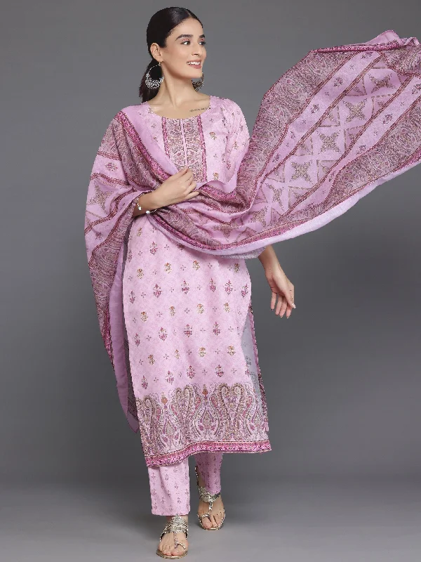 Women's Jumpsuits with Sweetheart CollarPink Printed Poly Crepe Straight Suit With Dupatta