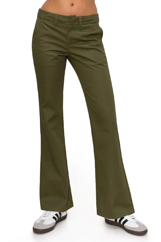 Women's Jodhpurs with Mandarin CollarLow Rise Flared Leg Work Pants - Olive