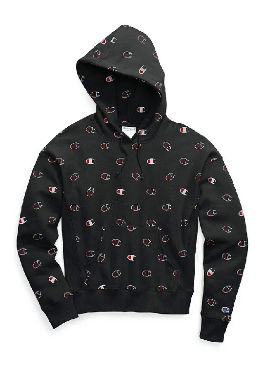 Women's Hooded Sweatshirts with Insulated FabricChampion Reverse Weave Pull Over Women's Hoodie, All Over Print Tossed Logo