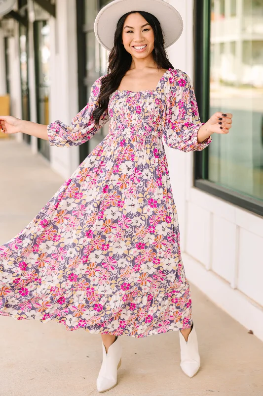 Women's Off-Shoulder DressesFeeling Connected Purple Floral Midi Dress