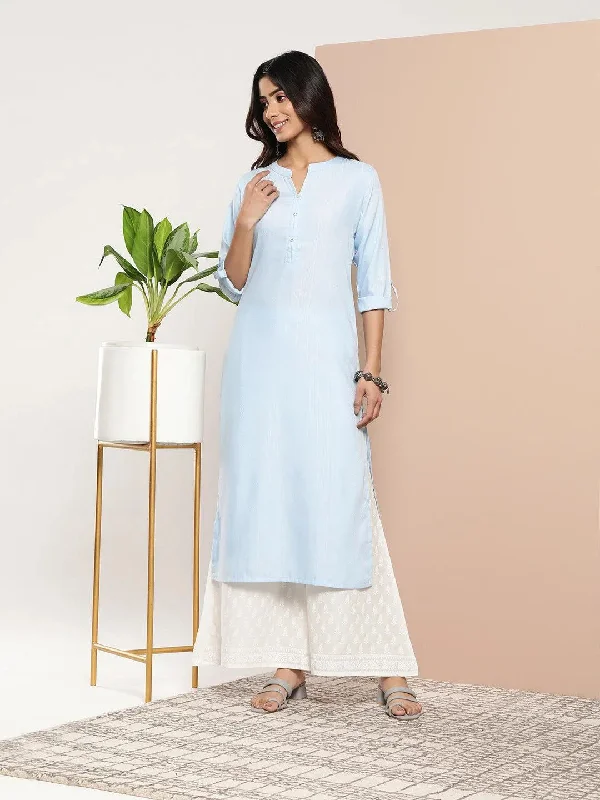 Women's Jumpsuits with Mid-LengthBlue Woven Design Cotton Straight Kurta