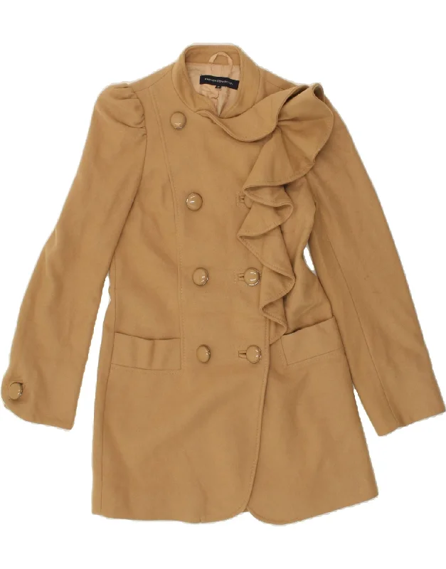 Women's Coats with Fur Trimmed PocketsFRENCH CONNECTION Womens Double Breasted Coat UK 10 Small Beige