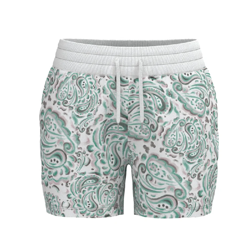 Women's Hooded Sweatshirts with Flannel Lining"Oasis" Shorts White/Turquoise w/Paisley Pattern