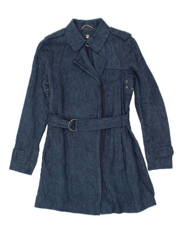 Women's Coats with Fur Trimmed SleevesMASSIMO DUTTI Womens Trench Coat EU 36 XS Navy Blue Linen