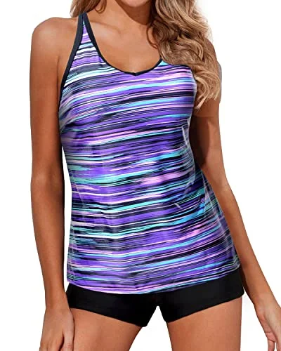 2 Piece Tankini Swimsuits for Women Athletic Tank Top with Boy Shorts