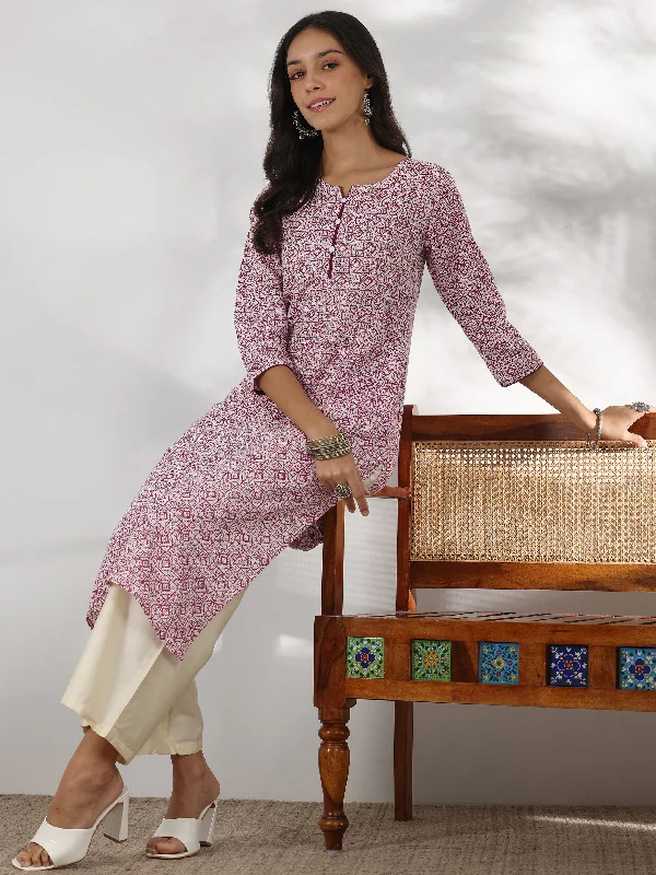 Women's Jumpsuits with Low CollarMaroon Printed Cotton Straight Kurta