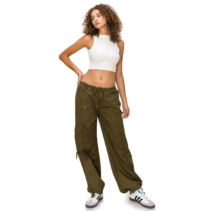 Women's Jodhpurs with V-Shaped CollarBaggy Fit Parachute Cargo Pants - Olive