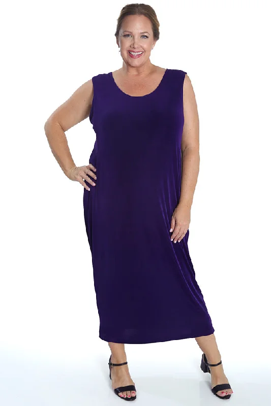 Women's Jodhpurs with U-Shaped CollarVikki Vi Classic Royal Purple Maxi Tank Dress