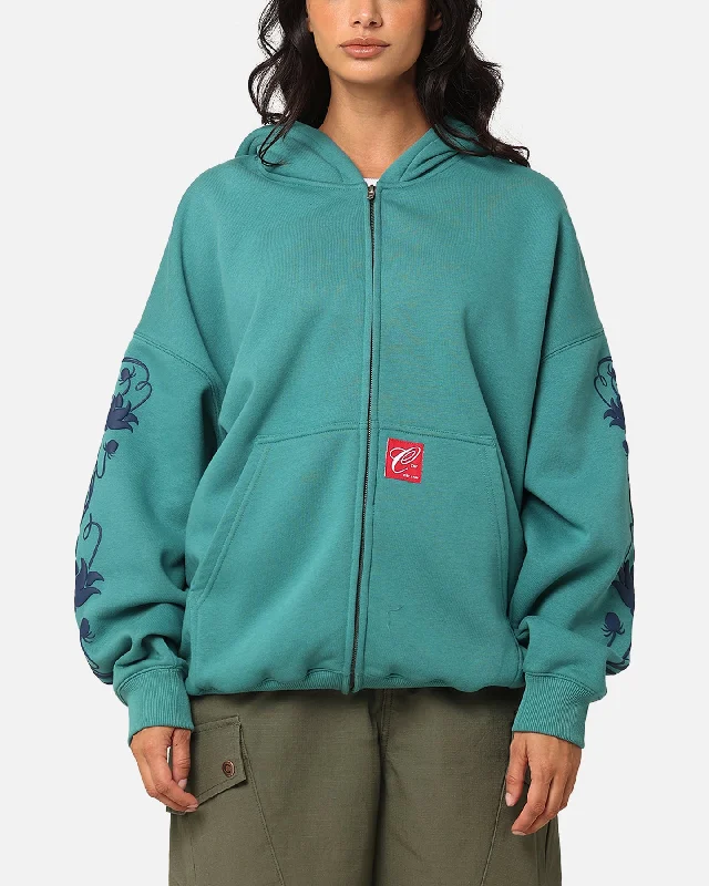 Women's Hooded Sweatshirts with Cozy FabricCarre Flower Bomb Full Zip Hoodie Oxidized Green