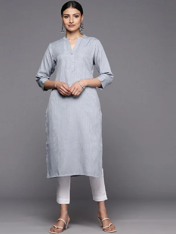 Women's Jumpsuits with Keyhole NeckGrey Solid Rayon Straight Kurta