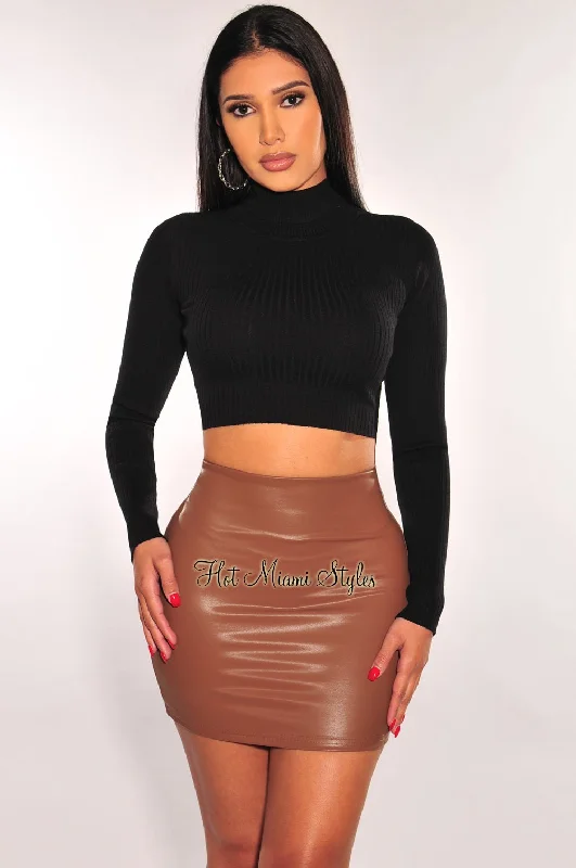 Women's Spring SkirtsMocha Faux Leather Mini Skirt