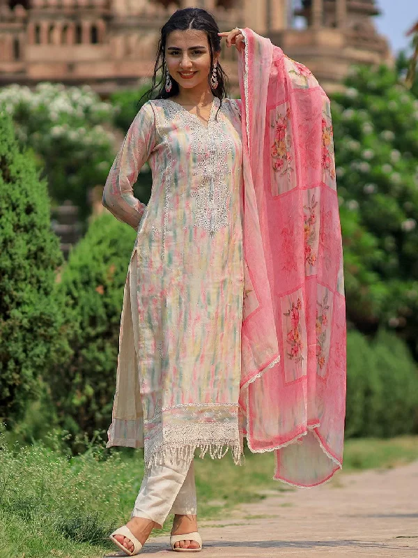 Women's Jumpsuits with Shirt CollarBeige Embroidered Organza Pakistani Suit