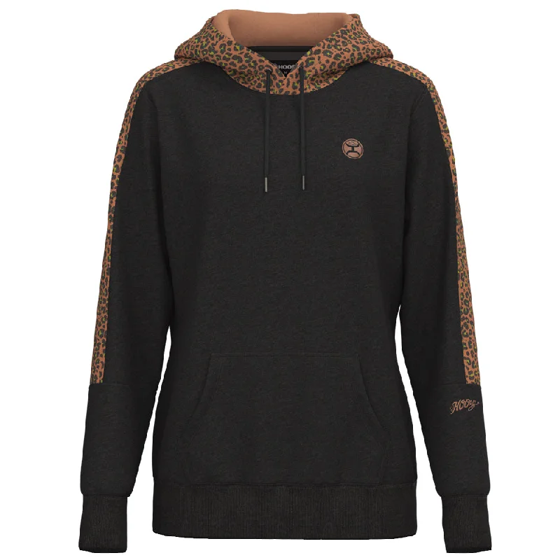 Women's Hooded Sweatshirts with Flared Waist"Canyon" Asphalt w/Cheetah Print Hoody