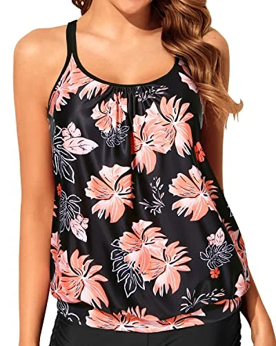 Loose Fit Blouson Tankini Tops Women's Swimwear Top without Bottom