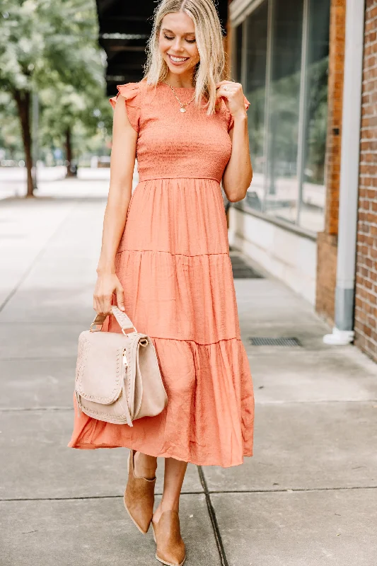 Women's Wide-Neck DressesLearn To Love Sienna Orange Smocked Midi Dress