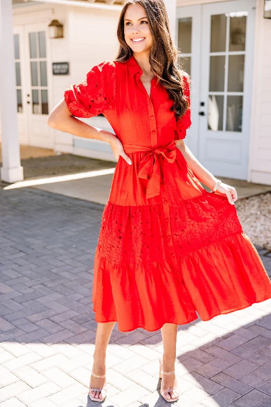 Women's One-Shoulder DressesThe Little Things Red Eyelet Midi Dress