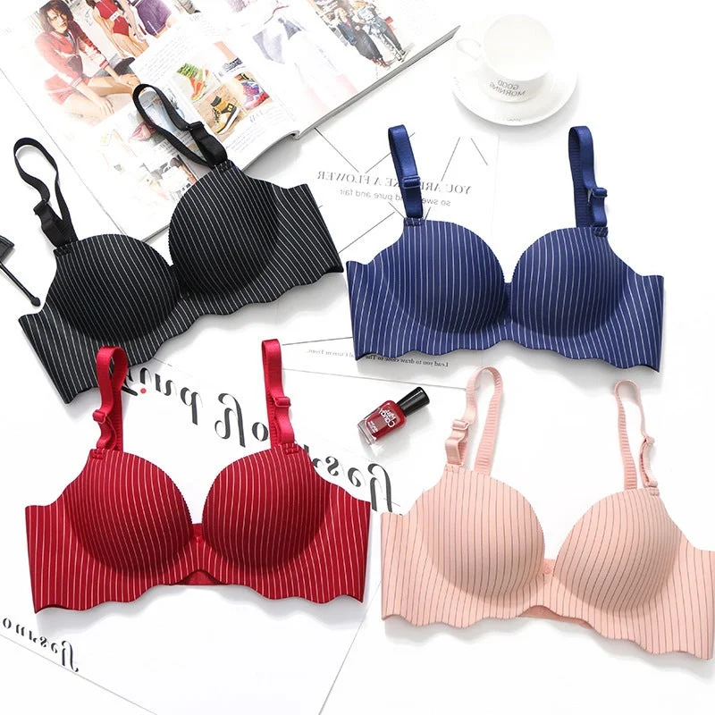 wireless lace bra with adjustable straps for versatilityUnderwire women's underwear striped waves