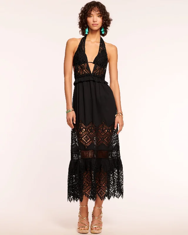 Women's Lapel Collar DressesAviana Lace Coverup Maxi Dress