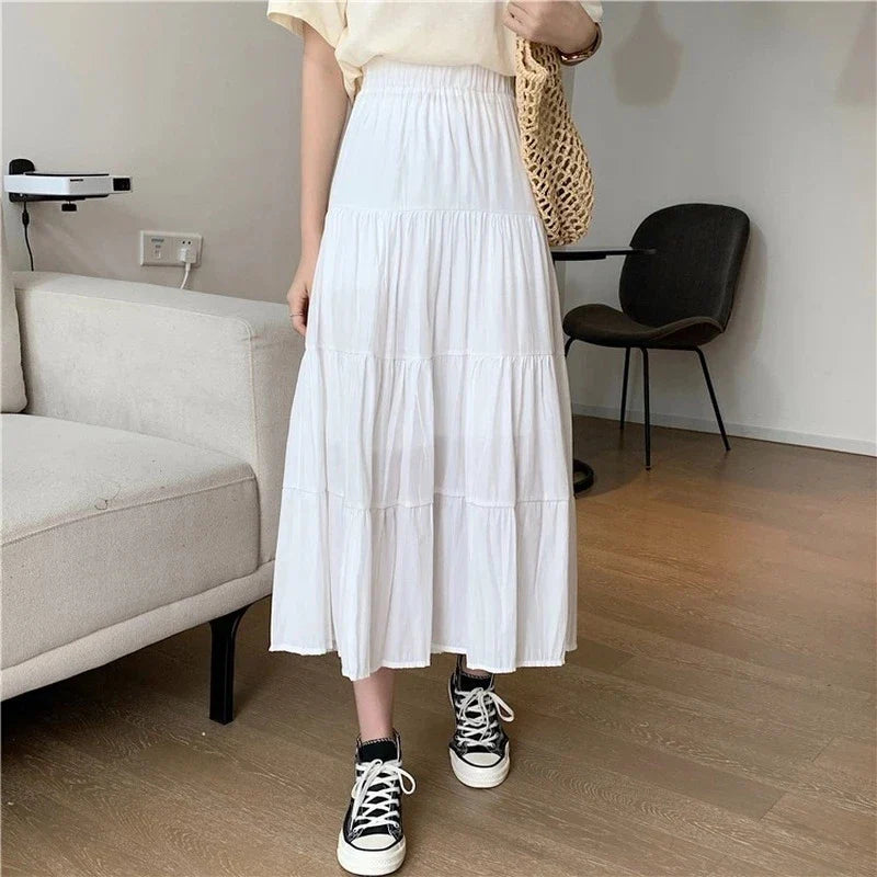 Women's Elastic Waist SkirtsChiffon Patchwork Chic Long A-line Skirt