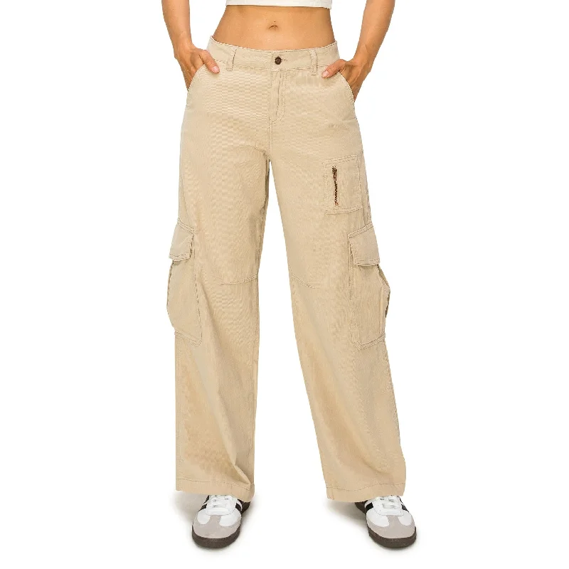 Women's Jodhpurs with Collarless DesignCorduroy Wide Leg Cargo Pants - Light Khaki