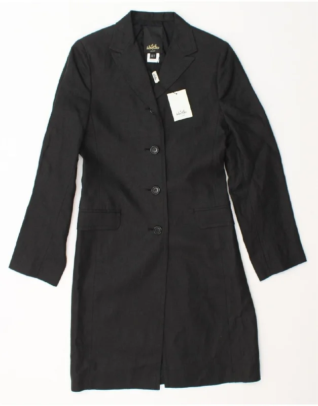 Women's Coats with Fur TrimWHISTLES Womens Longline 5 Button Overcoat UK 8 Small Black Linen