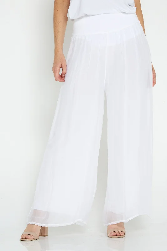 Women's Jodhpurs with Boat CollarArlette Silk Pants - Bianco White