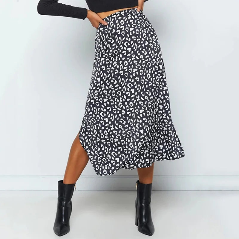 Women's Edgy SkirtsLeopard Print Split Fashion Long Skirt