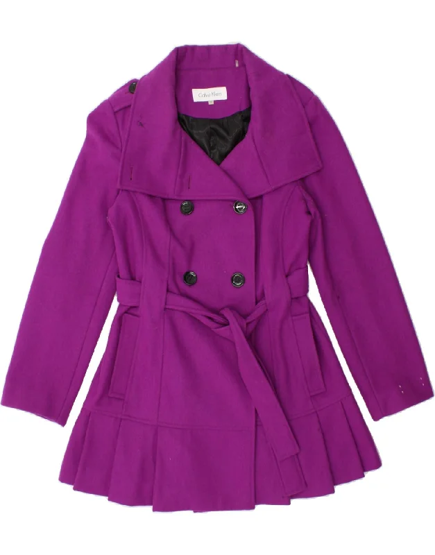 Women's Bomber CoatsCALVIN KLEIN Womens Double Breasted Coat UK 12 Medium Purple Wool