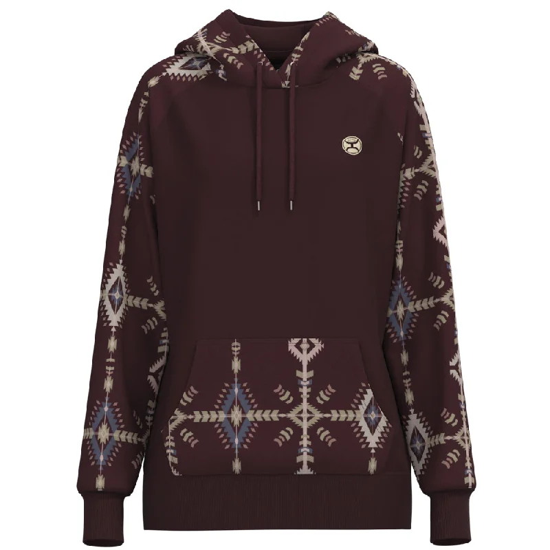 Women's Hooded Sweatshirts with Tie-Dye Lining"Summit" Maroon / Aztec Hoody