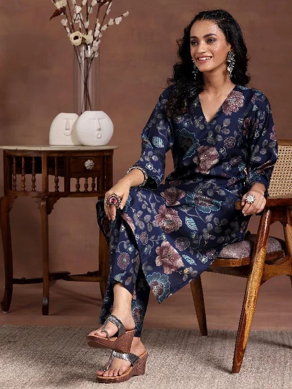 Women's Jumpsuits with Long LengthBlue Printed Silk Blend Co-Ords