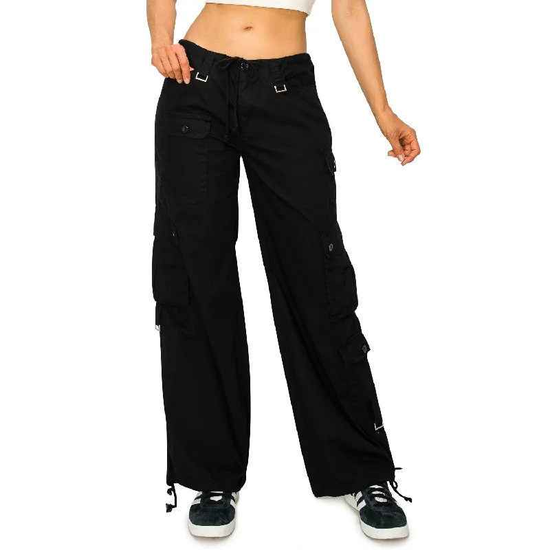 Women's Jodhpurs with Straight HemBaggy Fit Parachute Cargo Pants - Black