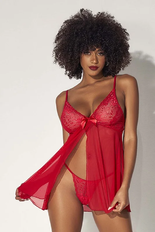 open-bust shapewear with underwire supportMapale 7501 Babydoll Color Red